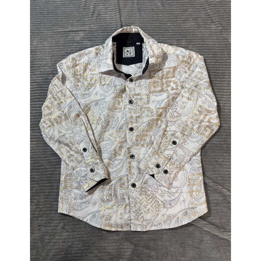 De-Niko Fancy Shirt Boys Size 10 White And Gold  Western